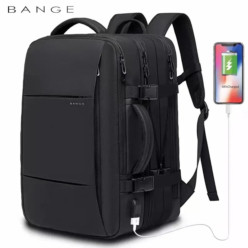 [Moedas R$207,37] Bange-Mochila De Viagem Usb Expansvel Para Homens, Grande Capacidade, Impermevel, Saco De Escola De Moda, 17.3 Saco Para Laptop